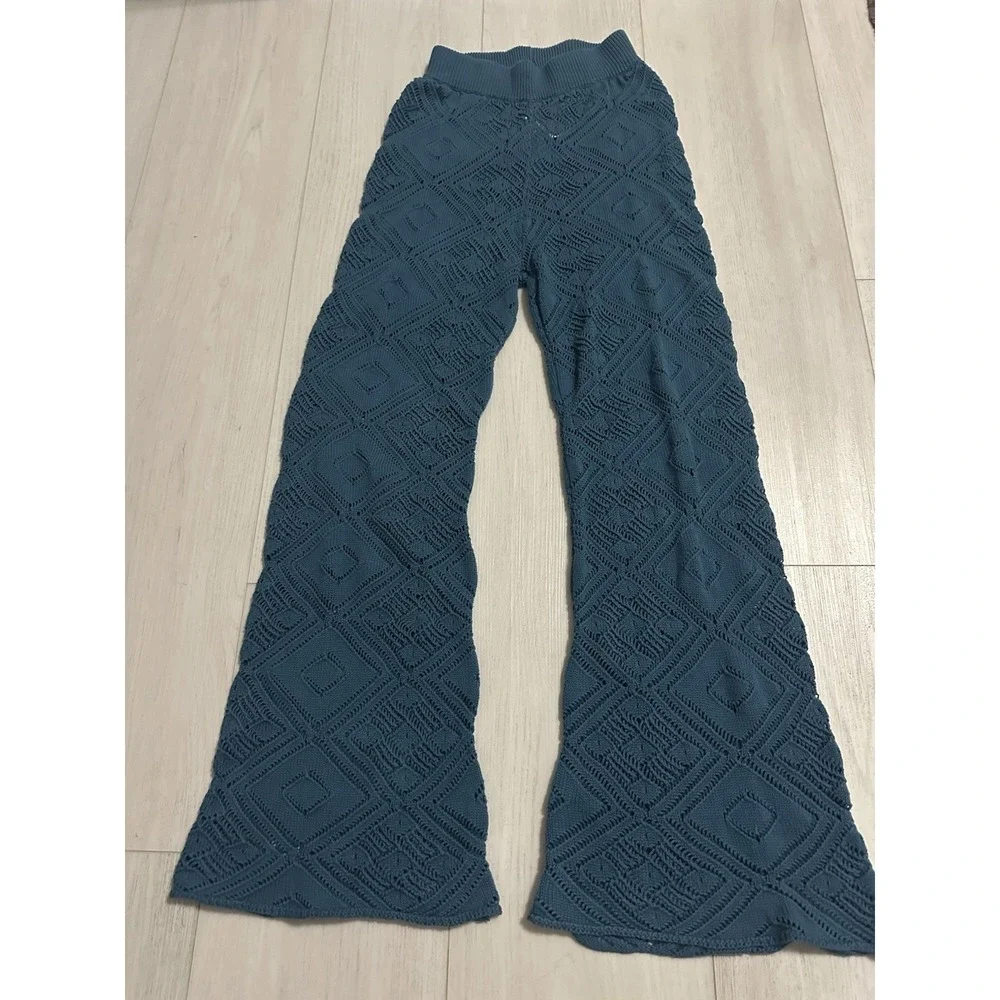 FREE PEOPLE FP BEACH GET AWAY‎ FAUXCHET PANTS CROCHET COVER UP Sz XS Teal